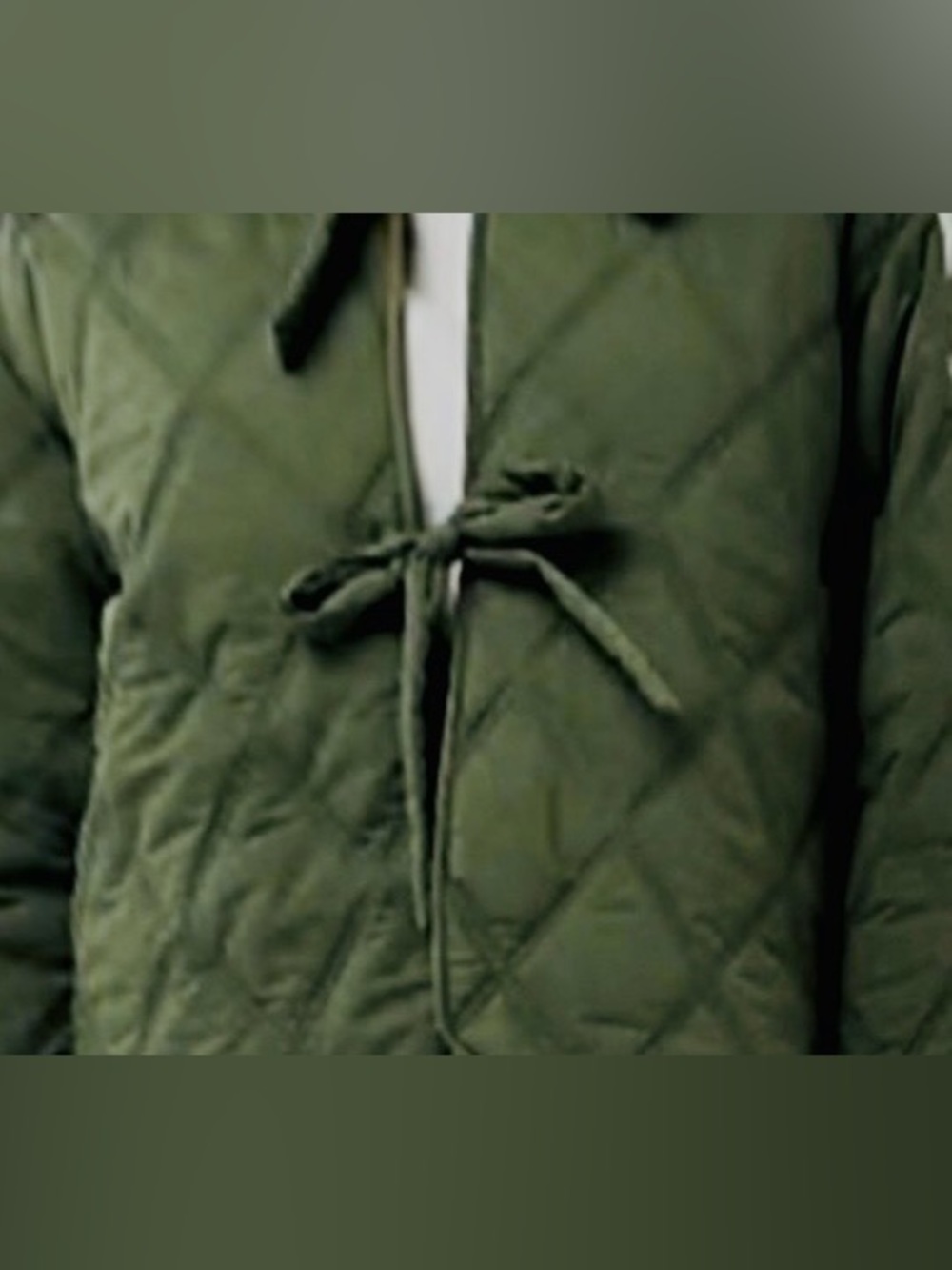 ASOS Army Green Quilt Jacket w/ Front bow Tie Closure. Size Small (UK 10; US 6)